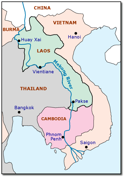 Map of Southeast Asia showing the Huay Xai sapphire mine.