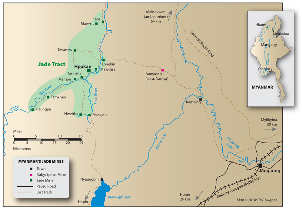Sketch map of Upper Burma, showing the authors' route to the jade mines at Hpakan.
